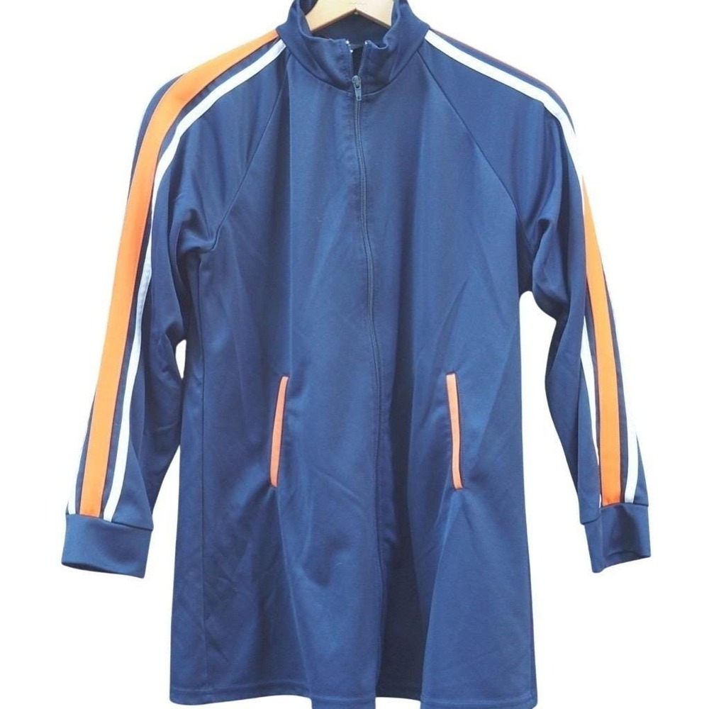 Vision Apparel‎ Womens Navy Blue Track Jacket Orange White Stripe Full Zip Large